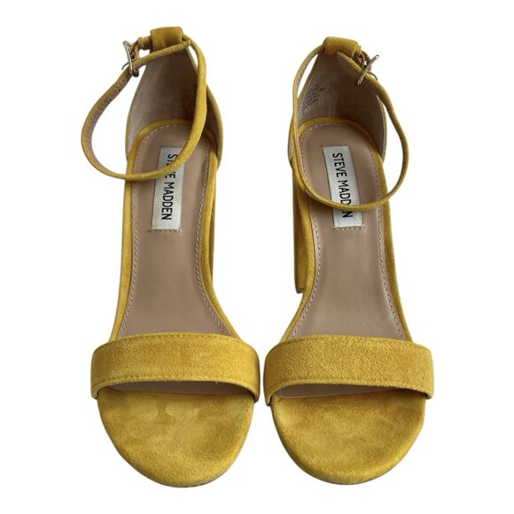 Steve Madden Carrson Yellow Suede Block Heel Sandals Womens 7.5M Excellent - Picture 3 of 9